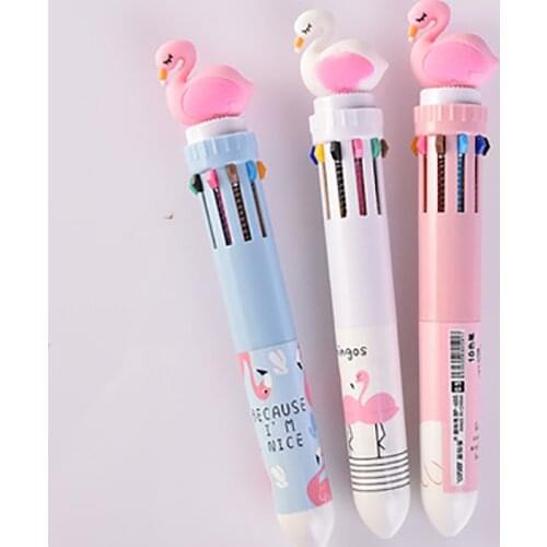 Kawaii 10 Color Gel Pens Cute Stationery Cartoon Flamingo Ball Pen New Style Student Color Pens School Office Supplies Cute Pen