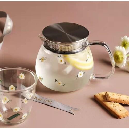 490ml Transparent Borosilicate Glass Teapot Heat-Resistant Large Clear Tea Pot Flower Tea Set Puer Kettle Office Home Tool