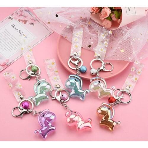 Fashion Acrylic Carousel Keychain Colorful Chrysanthemum Leather Rope Key Ring for Women Couple Car Backpack Pendant Keyfob