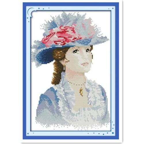 11CT 14CT Clear Printing Handmade Sewing Cross Stitch Kit Elegant Lady European Character Series Small Embroidery Decoration