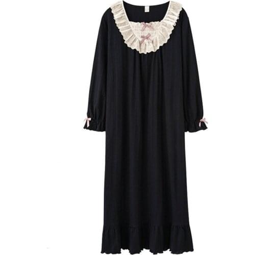 3XL Vestidos Mujer New Sweet Princess Night Dress Women Knit Cotton Long Sleeve Nightgowns Female Loose Autumn Winter Nightshirt