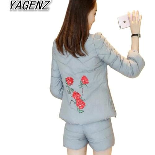 2019 New Winter Cotton Suit Jacket Female Short Pants Cotton Coat Women Warm Outwear Overcoat (Coat+Short Pants) Student Clothes