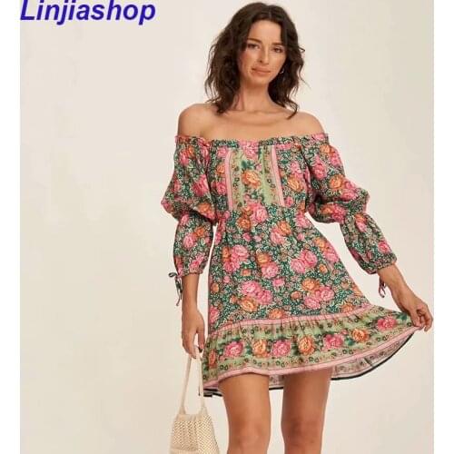 New Pleated Dress Women Mini Floral Sundress Female Ruched Short Sleeve Summer Rayon Short Dress Casual Vestidos