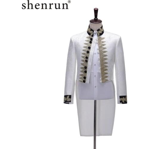 Shenrun Men Suit Jacket Banquet Stage Costume Retro European Court Prince Jacquard Drama Performance Party Ball Blazer Long Coat