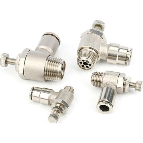 1pcs All copper nickel-plated quick-plug joint SL series air pipe pneumatic joint throttle speed regulating valve