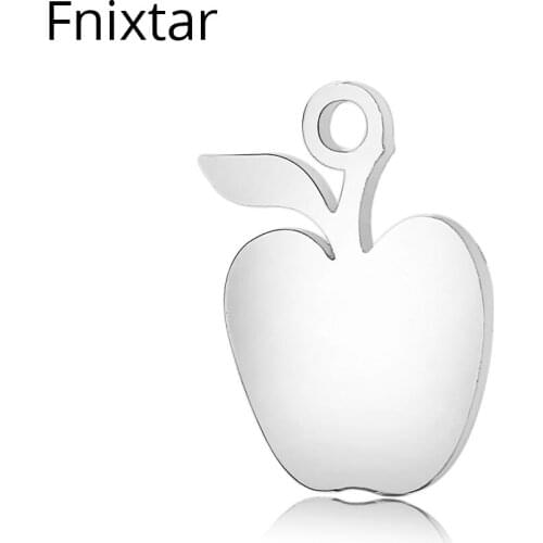Fnixtar 11*13.5mm Charm 316L Stainless Steel Apple Fruit Charms Pendant Cutting Polished Handmade Charms 20pcs/lot