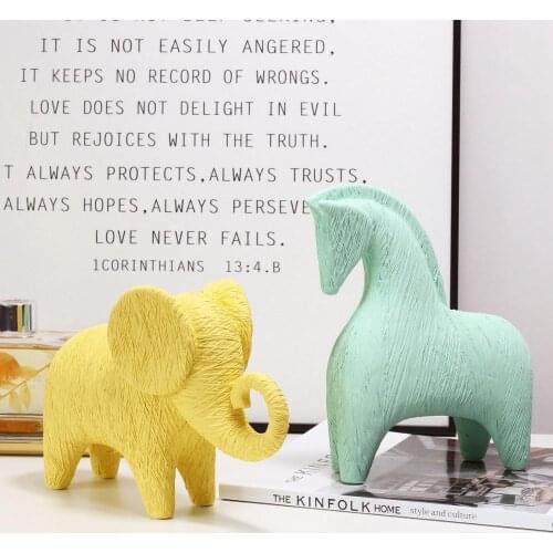 Polarhouse Mordern Minimalism Resin Horse Elephant Figure Lemon Yellow Animal Statues Home Kids Room Cute Decorations