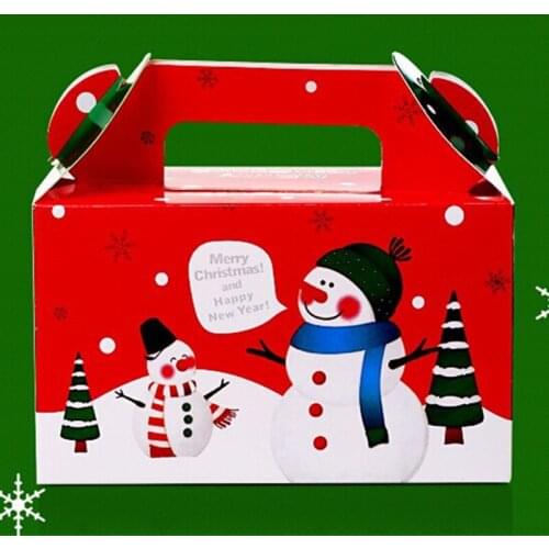15.5*10*9cm Merry Christmas Snowman Xmas Red Paper Gift Box Cake Box Bakery Baking Cupcake Pastry Cookie Package With Handle