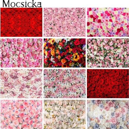 Rose Floral Wall Photography Backdrop Valentines Day Romantic Flowers Wedding Portrait Background Bridal Shower Photo Shoot