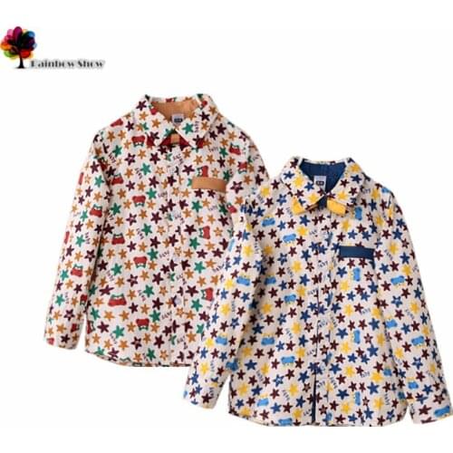 2015 New Children Clothing Autumn Spring Boys Colorful Stars Cartoon Bears Printed Bow Cotton Linen Shirts Boys Causal Shirts