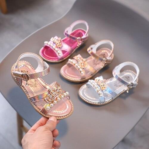 Girls Sandals 2021 Summer New Flat Pearl Children Shoes Beach Shoes Girls Princess Shoes Chic Sweet for Party Hot Girls Fashion