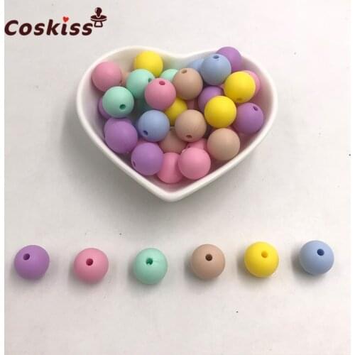Silicone Teether Round Candy Color 100PC 12-15mm Accessories Beads Infant Necklace Pendant DIY Nursing Baby Teether