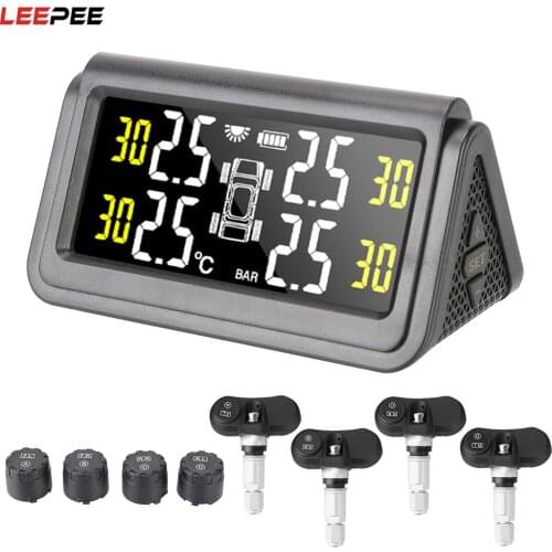 USB Digital LCD Display Auto Security Alarm Tire Pressure Monitoring System Solar TMPS Wireless 4 Tire Pressure Sensor