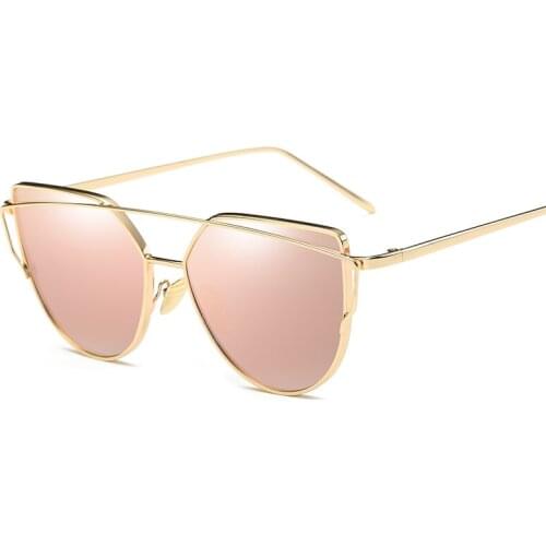 Vintage Cateye Sun Glasses Fashion Sunglasses Women Luxury Cat Eye Brand Design Mirror Rose Gold Sunglasses Lady Eyewear