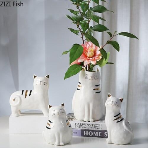 Modern Ceramic Cat Crafts Living Room Countertop Decoration Porcelain Cute Animal Statue Figurines Wedding Gifts Home Decoration