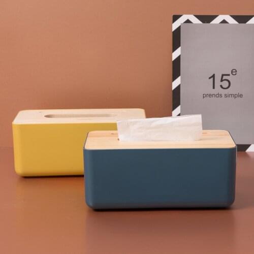 Solid Wood Cover Solid Color Tissue Box with Groove Multifunctional Household Coffee Table Tissue Plastic Storage Box tissue box