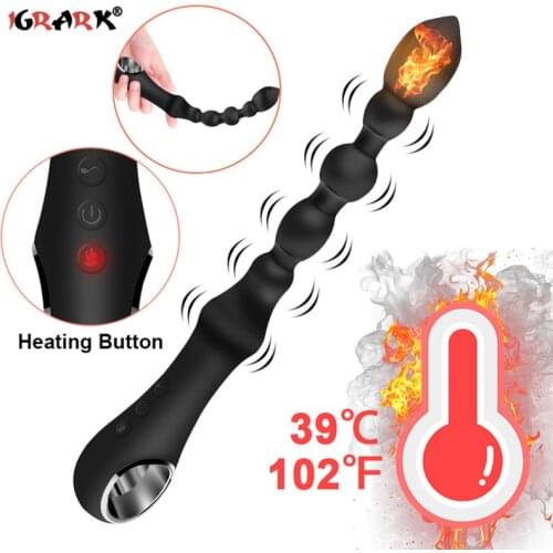 USB Charging Vibrator Heating Anal Beads Plug Prostata Massager Butt Plug Anus Stimulator Erotic Sex Toys for Adults Women Men