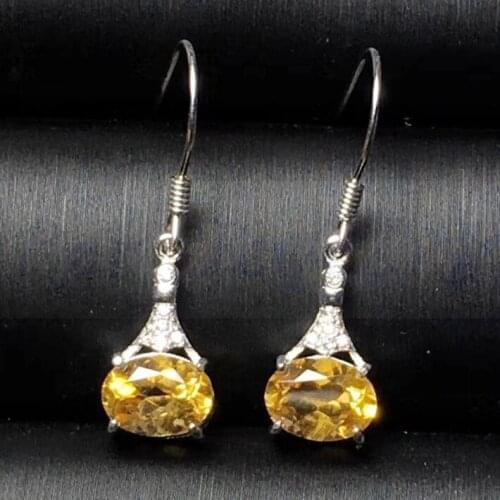 Natural citrine drop earring Free shipping 925 sterling silver For men or women 1.3ct*2pcs gemstone Fine jewelry #J19022302