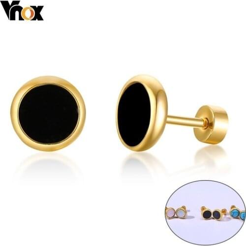 Vnox Mini Stud Earrings for Women Gold Tone Stainless Steel Girl aretes Colorful Accessories