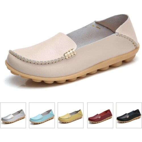 2021 Spring Shoes Woman Cow Leather Flats Women Slip On Womens Loafers Female Moccasins Shoe Large Size 34-44