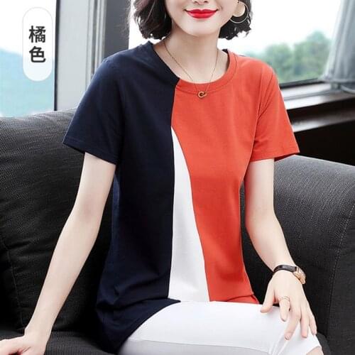Women Spring Summer Style Loose T-Shirts Tops Lady Casual Short Sleeve O-Neck Patchwork Printed Tees Tshirts Tops ZZ0167