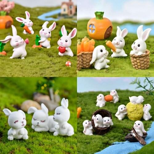 2/4pcs Cute Mini Rabbit Garden Ornament Miniature Figurine Plant Pot Fairy Decor model figure hare modern statue Simulation