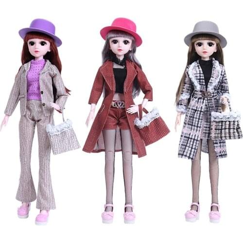 One Set 1/3 BJD Doll with Fashion Doll Clothes Set Casual Outfit Coat, Pants, Skirt with Mini Handbag for Girl Toy Doll Dress Up