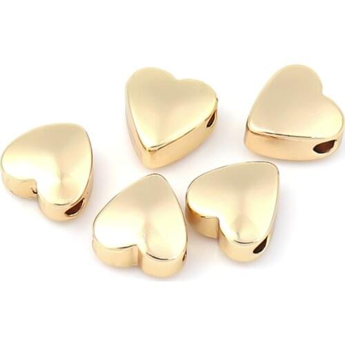 10pcs Copper Genuine Gold Plated Peach Shape with Cross Holes 6x6mm Heart Spacer Beads For DIY Jewelry Making Bangle Bracelet