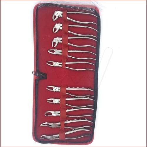 10PCS Stainless Steel Dental Extraction Forceps Adults Teeth Extracting Pliers Surgical Toothdental Instrument With Storage Bag