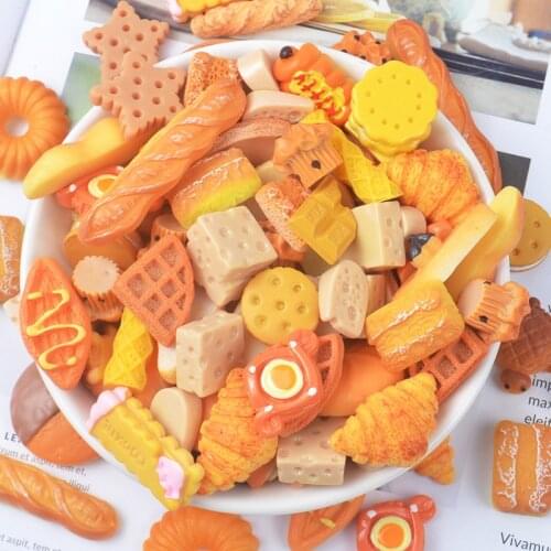 10pcs Mixed Simulation Cake Donut Bread Ice Cream Resin Kawaii Decoration Miniature Food DIY Phone Scrapbooking Crafts Making