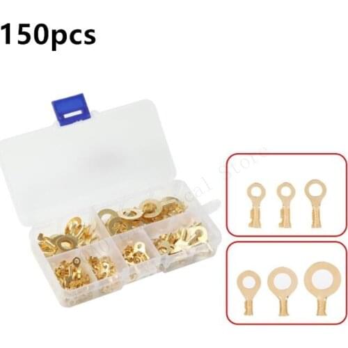 150PCS Ring Lug Terminals Electrical Wire Connectors Non-insulated Crimp Terminal Assortment M3/M4/M5/M6 with Box