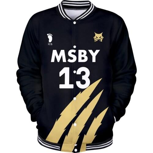 2020 popular anime volleyball youth black wolf baseball uniform 3D printing mens baseball jacket youth hip-hop streetwear