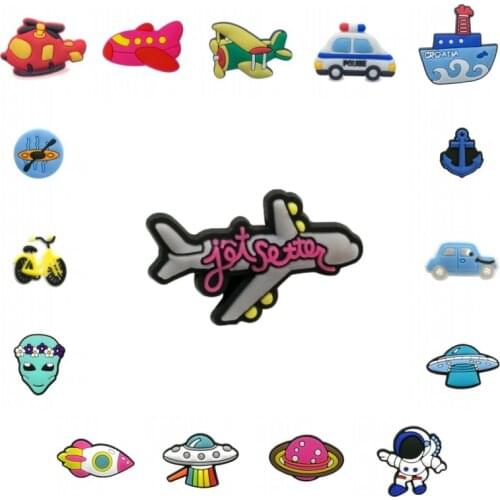 50pcs/lot Vehicle PVC Shoe Charms for holes on Shoe Buckles Shoes Bands Ornaments Bebes Accesorios Decor as Girls Gifts