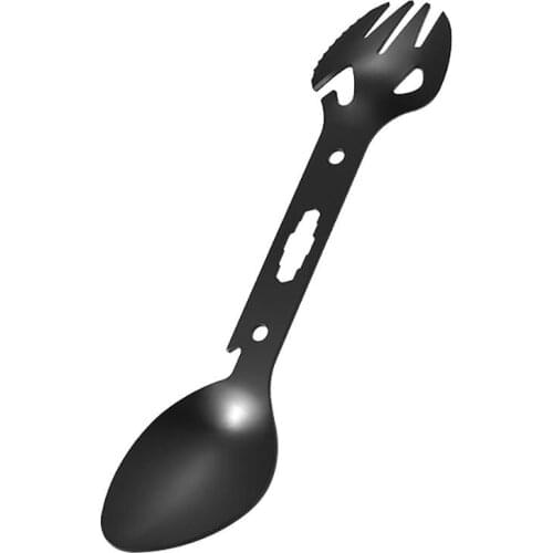 6 in 1 Multifunctional Stainless Steel Spoon Fork Bottle Opener Sawtooth Cutter Camping Survival Kit Handy Fork Knife