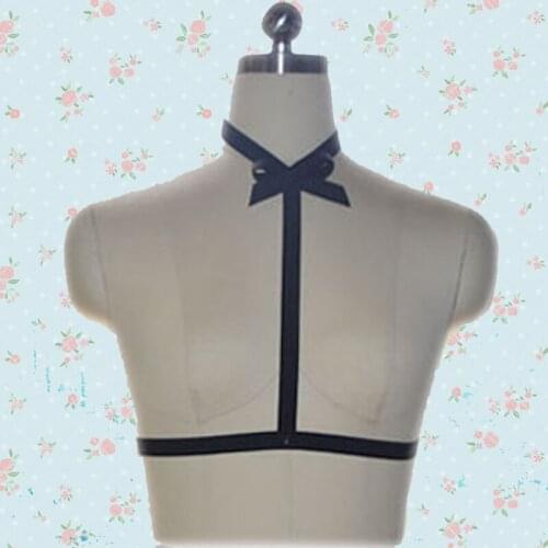 Bodysuit and body harness sexy handmade lingerie Pentagram chest bondage burlesque skull cage bra goth fashion elastic
