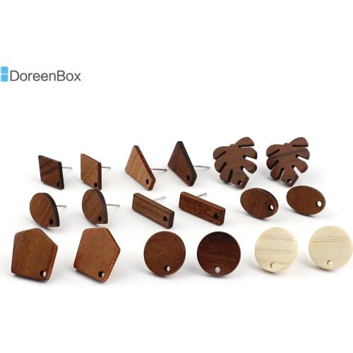 Doreen Box Wood Ear Post Stud Earrings Findings W/ Loop 0.7mm (with ear plugs) Geometric Zinc Alloy Wooden Earrings Jewelry