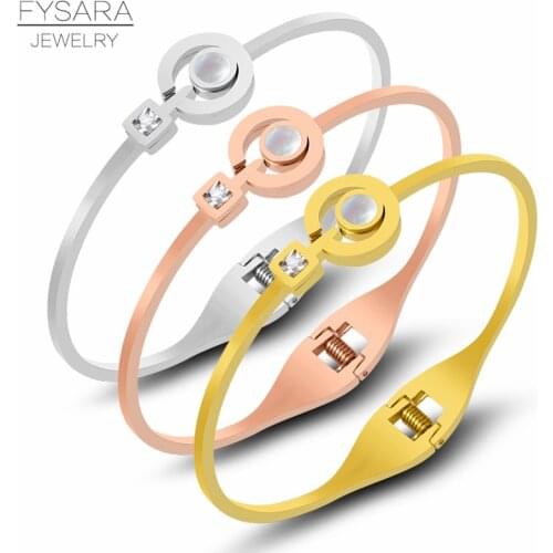 FYSARA Women Cuff Bracelets Round Circle Shell Bangles Female Stainless Steel Bracelets Famous Brand Jewelry Wholesale 2019 New