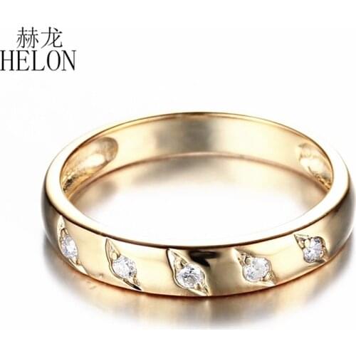 HELON Real 18K Yellow Gold Certified Round SI/H 0.12ct Natural Diamond Ring Women Stunning Engagement Wedding Jewelry Band Ring