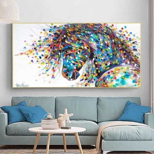 Canvas Painting Abstract Colorful Horse Animal Pictures Wall Art for Living Room Modern Home Decoration Wall Art Canvas