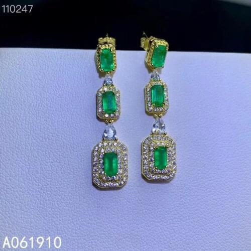 KJJEAXCMY fine jewelry 925 sterling silver inlaid Natural Emerald ladies earrings fashion support detection popular
