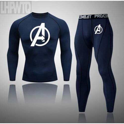 Mens Thermal Underwear Sets Fitness Quick-drying Men Outfit Set Running Clothes Sports Suit Super hero Clothing Top+Legging
