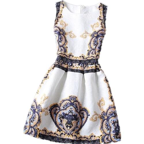 LUKAXSIKAX 2021 New Arrival Summer Women Sleeveless Vest Dress Ethnic Style Vintage Crown Print Slim A-Line Mini Dress
