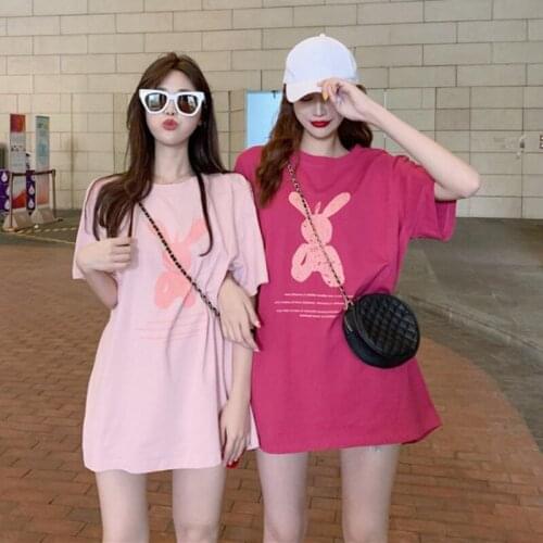 Trendy Short-sleeved Top Korean Fashion Loose Mid-length Fashion Brand Pink T-shirt Female 2021 Spring New Y2k Women Clothes