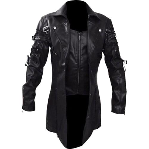 Men Leather Jacket Winter Waterproof Long Faux Fur Coats Men Leather Motorcycle Jackets Clothing Gothic Black Jacket Zipper