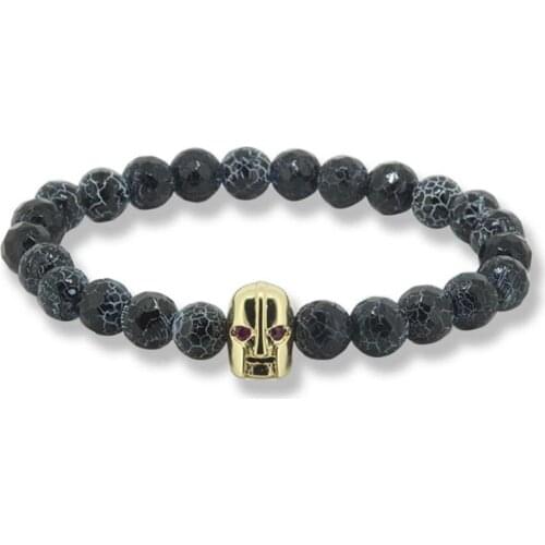 Men Jewelry Gold Spartan Warrior Helmet Charm Energy Skull Bracelet Natural Spider Web Stone Beads Handmade Bracelets For Women