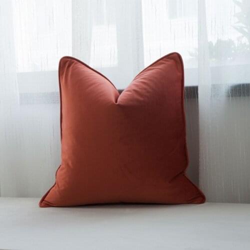 Soft Velvet Cushion Cover Tangerine Orange Pillow Case Bed Sofa Chair Pillow Cover Piping Design No Balling-up Without Stuffing