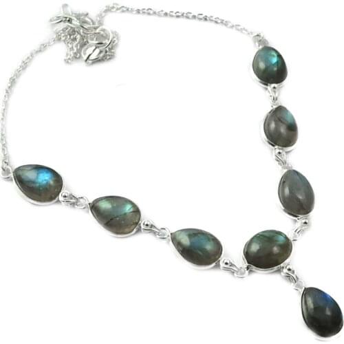NiaoZaiFei YunZaiKan Labradorite Necklace 925 Sterling Silver, 43.5 cm, MHBNE0073