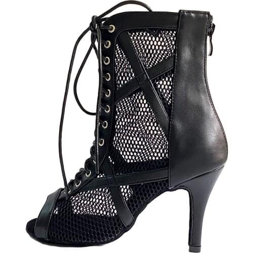 Newest 2021 Summer Style Salsa Bachata Dance Shoes Black Leather and Mesh Soft High Quality Padding Insole Latin Dance Shoes