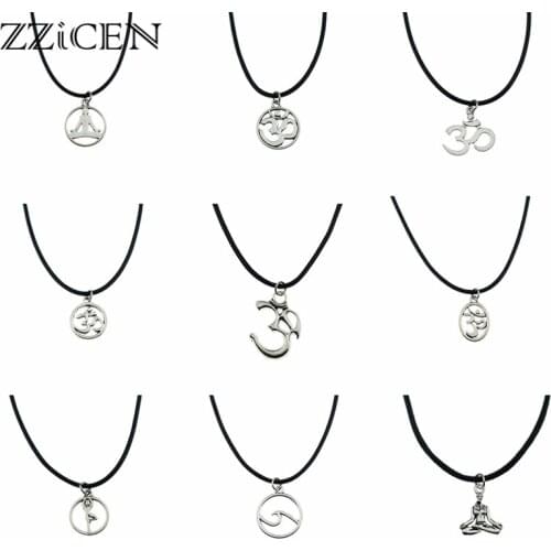 New Hindu Buddhist Antique Yoga OHM AUM OM Symbol Pendant Leather Necklace for Women Men Vintage Yoga OM Indian Jewelry