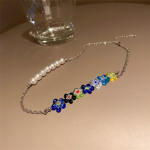 New Design Star Daisy Pendant Necklace for Women Bead Chain Choker Colored Glaze Party Jewelry Accessories Gift